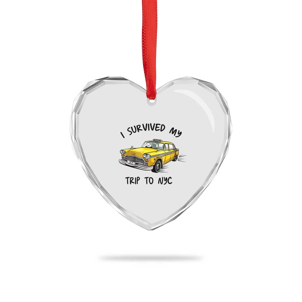 I Survived My Trip to NYC Heart Crystal Glass Ornament Funny New York City Yellow Taxi Meme Gift