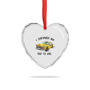 I Survived My Trip to NYC Heart Crystal Glass Ornament Funny New York City Yellow Taxi Meme Gift