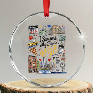 I Survived My Trip To NYC Iconic Symbols Graphic Crystal Glass Ornament Funny New York City Travel Humor Vacation Souvernir