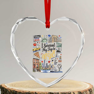 I Survived My Trip To NYC Iconic Symbols Graphic Heart Crystal Glass Ornament Funny New York City Travel Humor Vacation Souvernir