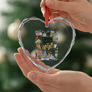 I Survived My Trip To NYC Iconic Symbols Graphic Heart Crystal Glass Ornament Funny New York City Travel Humor Vacation Souvernir