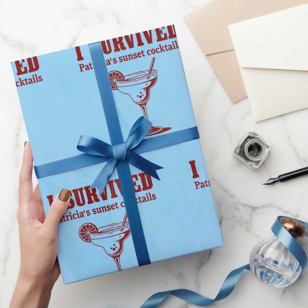 I Survived Patricia's Sunset Cocktails Wrapping Paper Roll Vintage 90s Trendy TV Show Movie