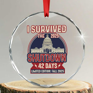 I Survived the 2025 Shutdown Crystal Glass Ornament Funny Government Closure Parody Political Humor TS02 Transparent Glass 3'' Circle Print Your Wear