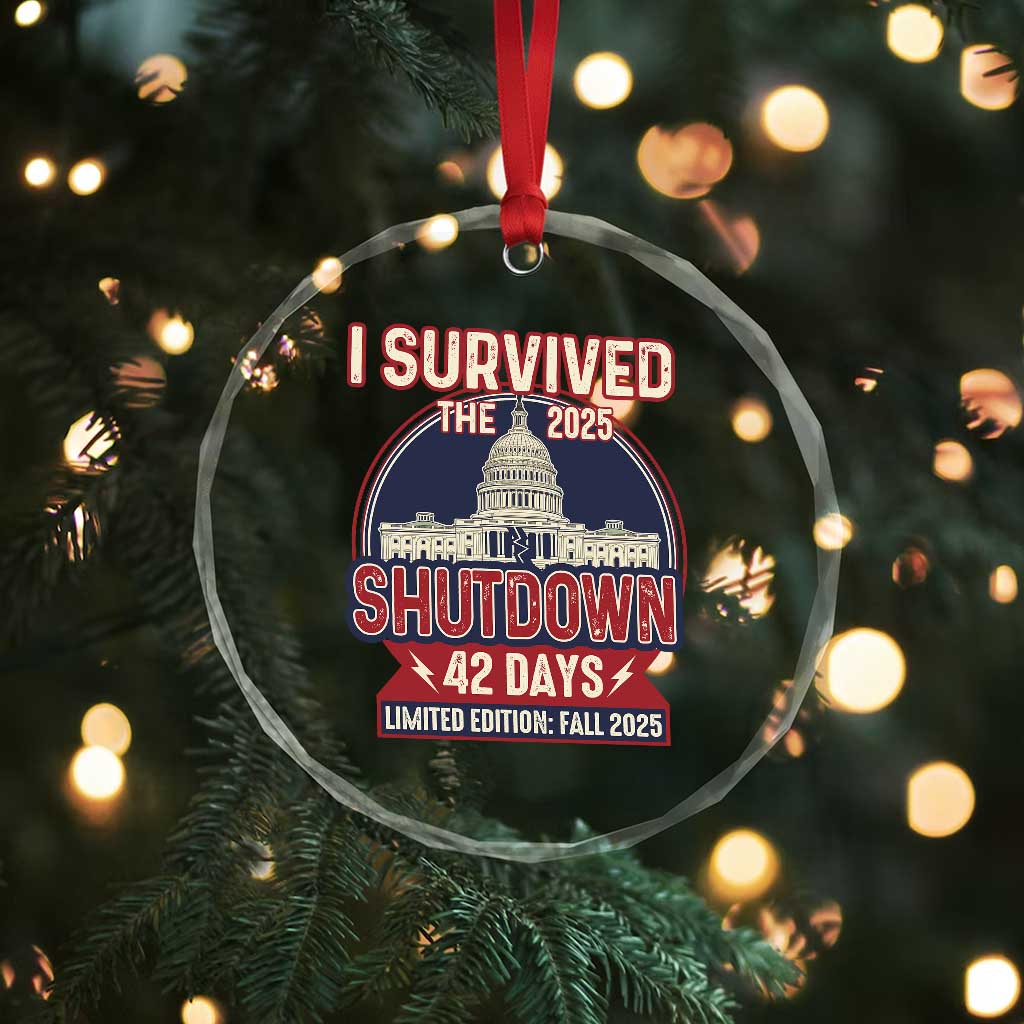 I Survived the 2025 Shutdown Crystal Glass Ornament Funny Government Closure Parody Political Humor TS02 Print Your Wear
