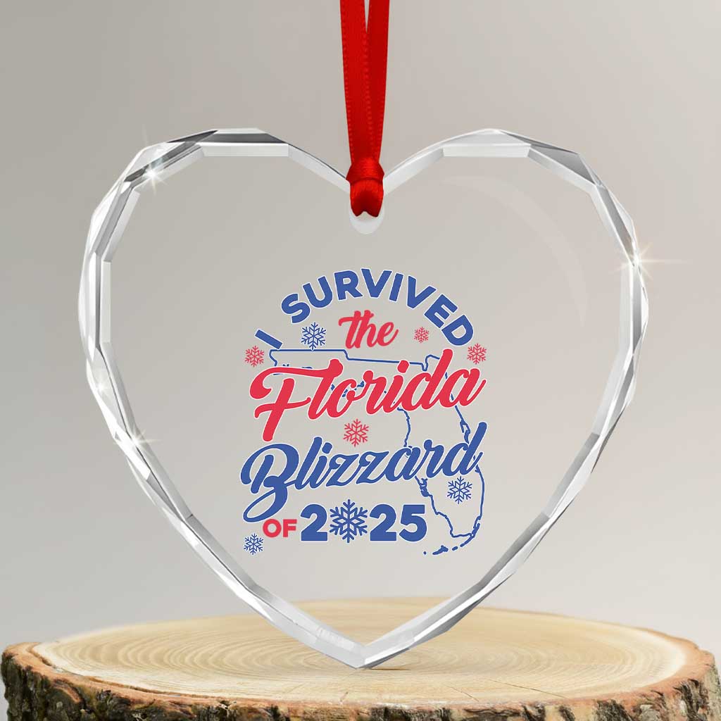 I Survived The Florida Blizzard Of 2025 Heart Crystal Glass Ornament TS02 Transparent Glass 3'' Heart Print Your Wear
