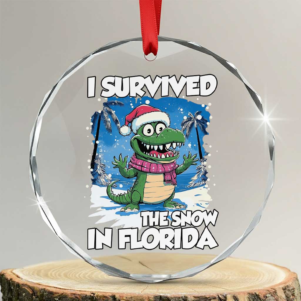 I Survived The Snow In Florida Crystal Glass Ornament Funny Crocodile - Print Your Wear