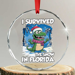 I Survived The Snow In Florida Crystal Glass Ornament Funny Crocodile - Print Your Wear
