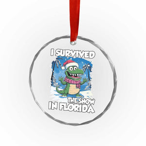 I Survived The Snow In Florida Crystal Glass Ornament Funny Crocodile - Print Your Wear