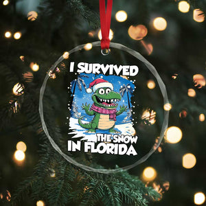 I Survived The Snow In Florida Crystal Glass Ornament Funny Crocodile - Print Your Wear