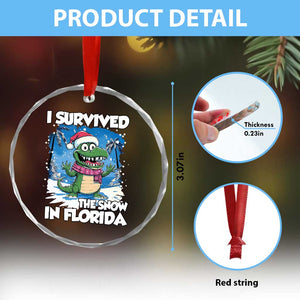 I Survived The Snow In Florida Crystal Glass Ornament Funny Crocodile - Print Your Wear
