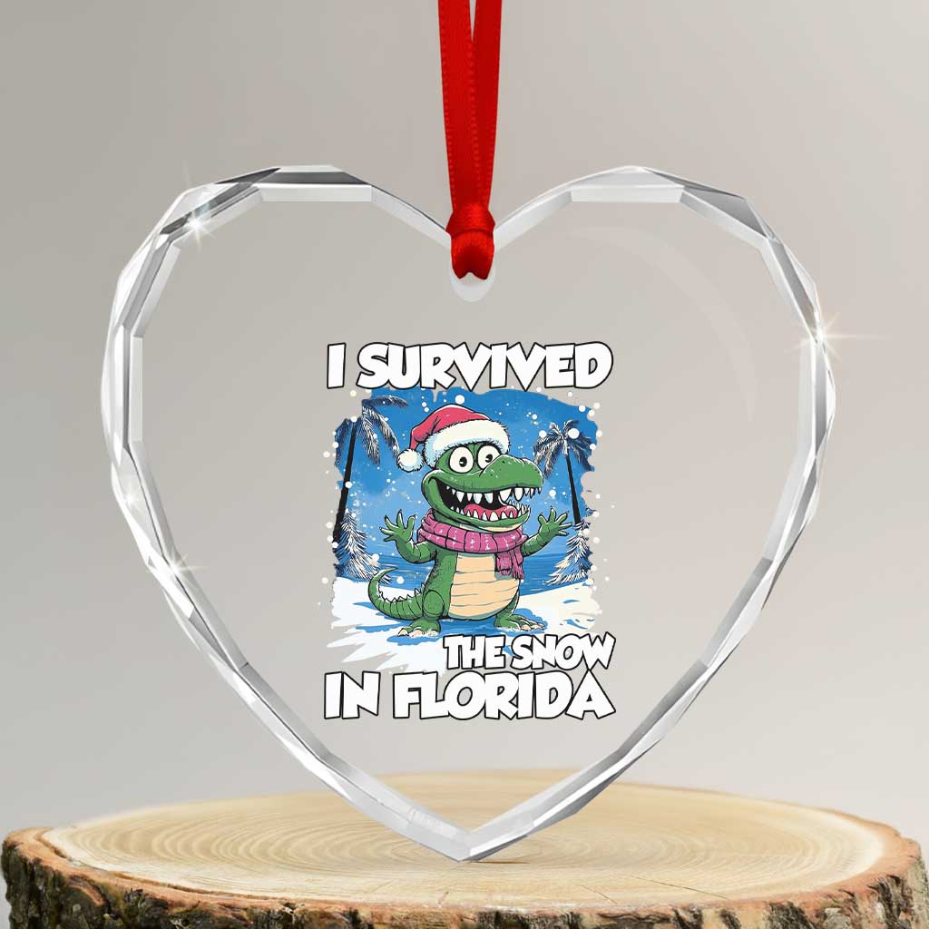 I Survived The Snow In Florida Heart Crystal Glass Ornament Funny Crocodile TS02 Transparent Glass 3'' Heart Print Your Wear