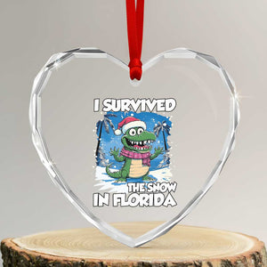 I Survived The Snow In Florida Heart Crystal Glass Ornament Funny Crocodile TS02 Transparent Glass 3'' Heart Print Your Wear