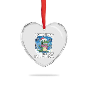 I Survived The Snow In Florida Heart Crystal Glass Ornament Funny Crocodile TS02 Print Your Wear