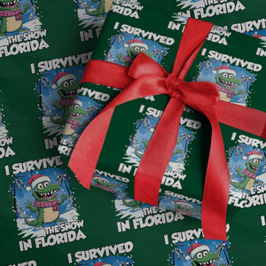 I Survived The Snow In Florida Wrapping Paper Roll Funny Crocodile TS02 Green Print Your Wear