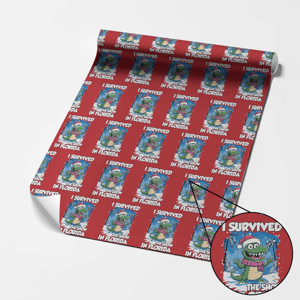 I Survived The Snow In Florida Wrapping Paper Roll Funny Crocodile TS02 Red Print Your Wear