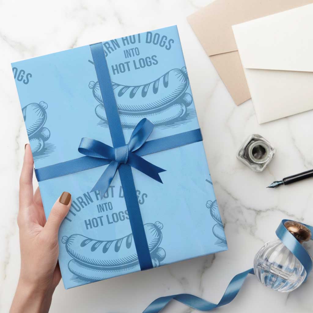 I Turn Hot Dogs Into Hot Logs Wrapping Paper Roll Funny Food Pun for BBQ Bros Toilet Humor Kings TS02 Light Blue Print Your Wear