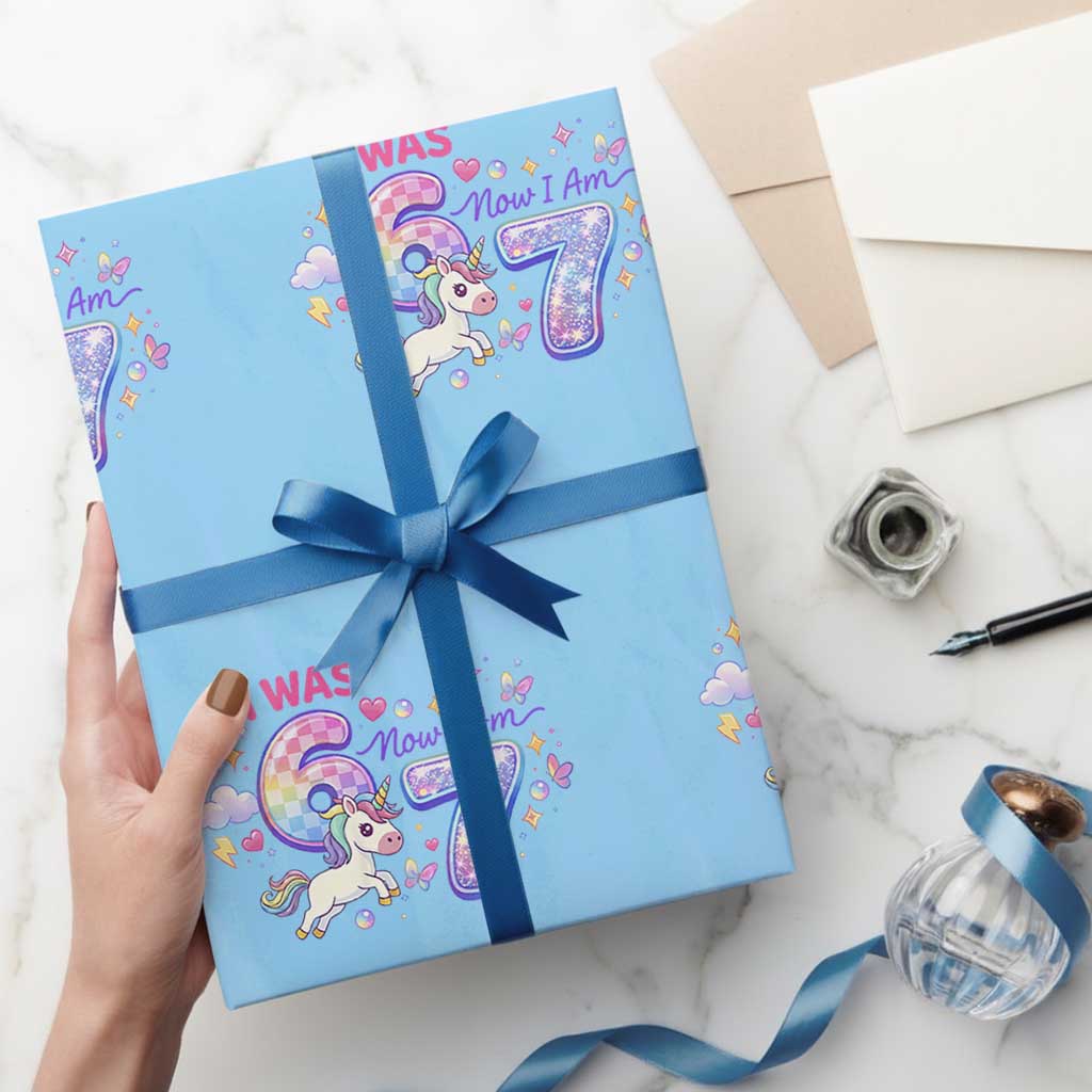 I Was 6 Now I Am 7 Wrapping Paper Roll Funny Birthday Alpha Kids TS12 Light Blue Print Your Wear