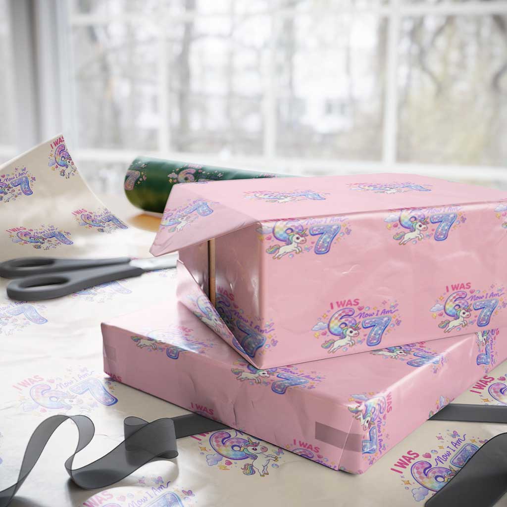 I Was 6 Now I Am 7 Wrapping Paper Roll Funny Birthday Alpha Kids TS12 Light Pink Print Your Wear