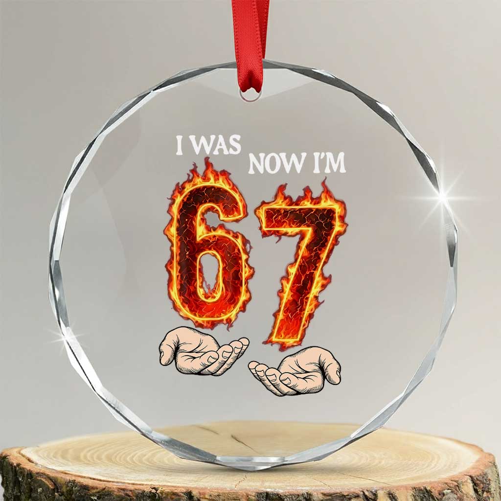 I Was 6 Now I'm 7 Birthday Crystal Glass Ornament Funny Six Seven Meme 67 Flame TS14 Transparent Glass 3'' Circle Print Your Wear