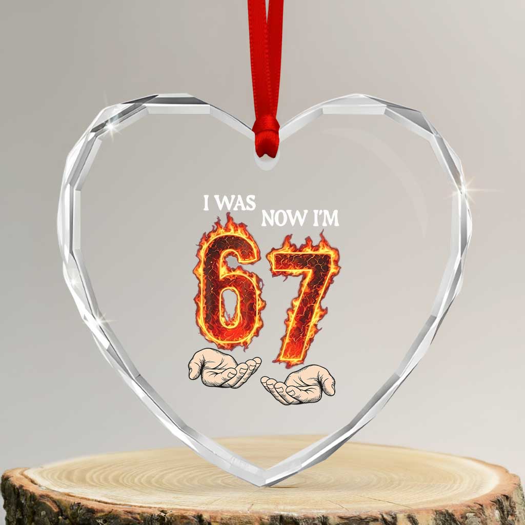 I Was 6 Now I'm 7 Birthday Heart Crystal Glass Ornament Funny Six Seven Meme 67 Flame TS14 Transparent Glass 3'' Heart Print Your Wear