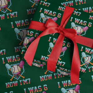 I Was 6 Now I'm 7 Wrapping Paper Roll Baseball Ice Cream Drip Number 67 Player 67th Birthday