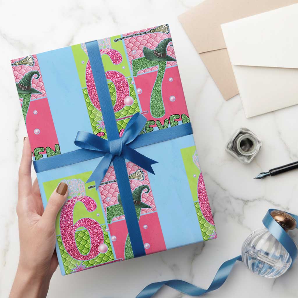 I Was Six Now I Am Seven Wrapping Paper Roll Fantasy Birthday Girl TS12 Light Blue Print Your Wear