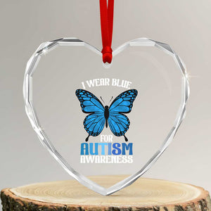 I Wear Blue For Autism Awareness Heart Crystal Glass Ornament Blue Butterfly Puzzle Pieces TS11 Transparent Glass 3'' Heart Print Your Wear