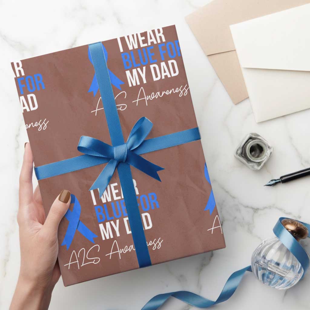 I Wear Blue For My Dad ALS Awareness Wrapping Paper Roll TS10 Mocha Print Your Wear