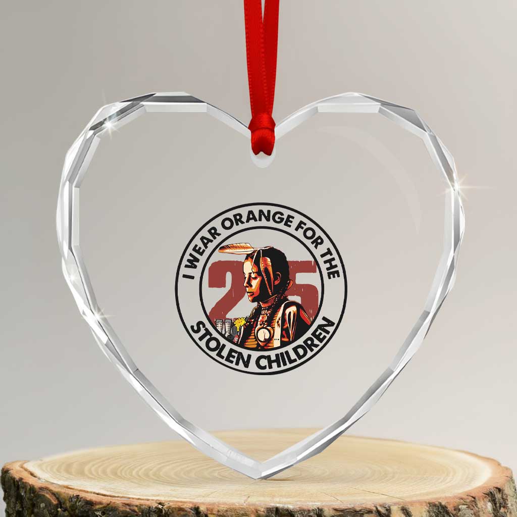 I Wear Orange For The 215 Stolen Children Heart Crystal Glass Ornament Indigenous Girl Orange Shirt Day TS02 Transparent Glass 3'' Heart Print Your Wear