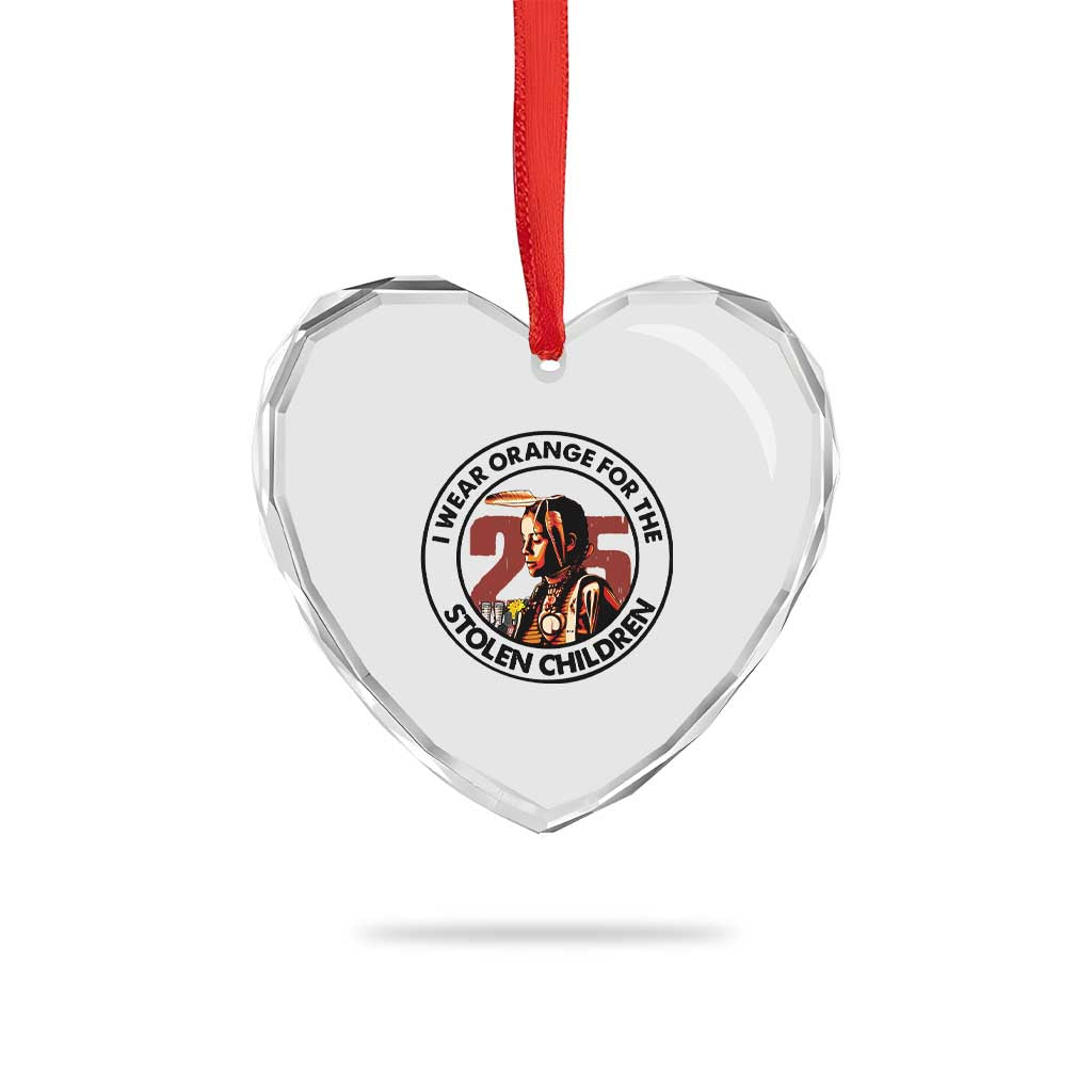 I Wear Orange For The 215 Stolen Children Heart Crystal Glass Ornament Indigenous Girl Orange Shirt Day TS02 Print Your Wear