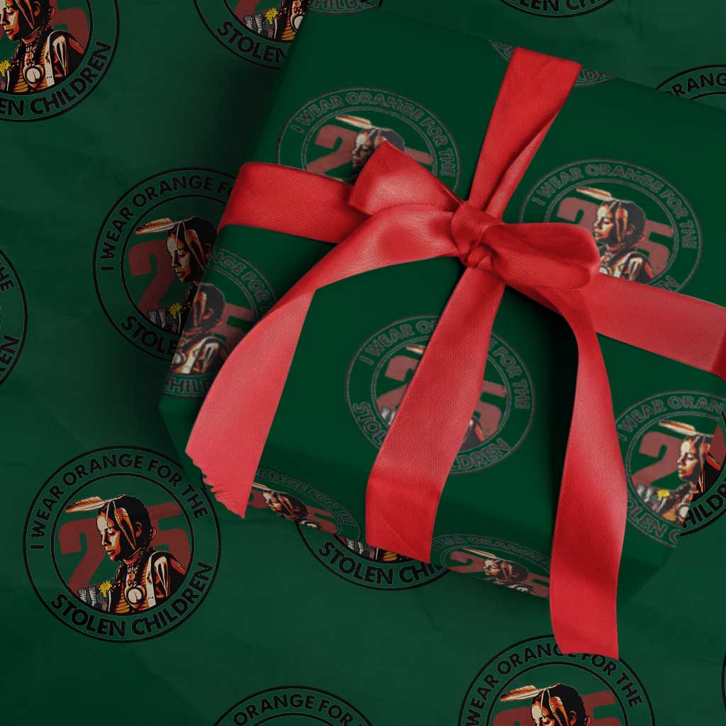 I Wear Orange For The 215 Stolen Children Wrapping Paper Roll Indigenous Girl Orange Shirt Day TS02 Green Print Your Wear