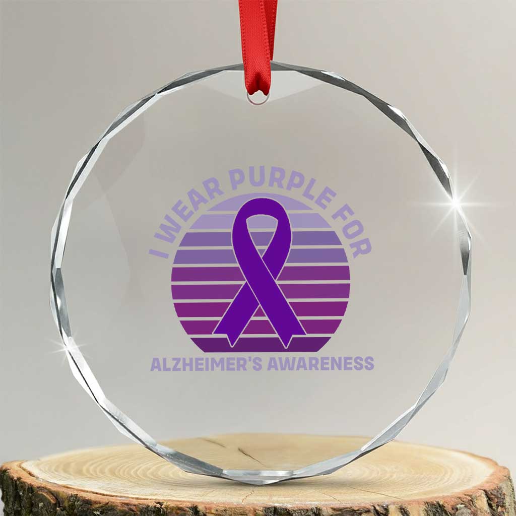 I Wear Purple For Alzheimers Crystal Glass Ornament Vintage Sunset Purple Ribbon Graphic TS12 Transparent Glass 3'' Circle Print Your Wear