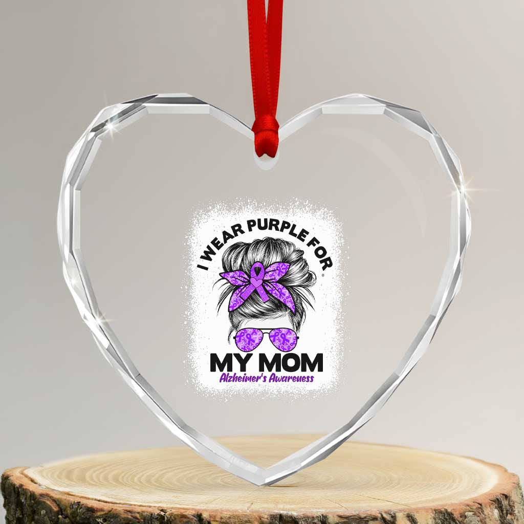 I Wear Purple For My Mom Heart Crystal Glass Ornament Alzheimers Awareness Messy Bun Graphic TS12 Transparent Glass 3'' Heart Print Your Wear