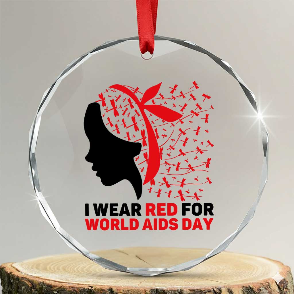 I Wear Red For World AIDS Day Crystal Glass Ornament HIV Awareness Dragonfly Support Gift TS12 Transparent Glass 3'' Circle Print Your Wear