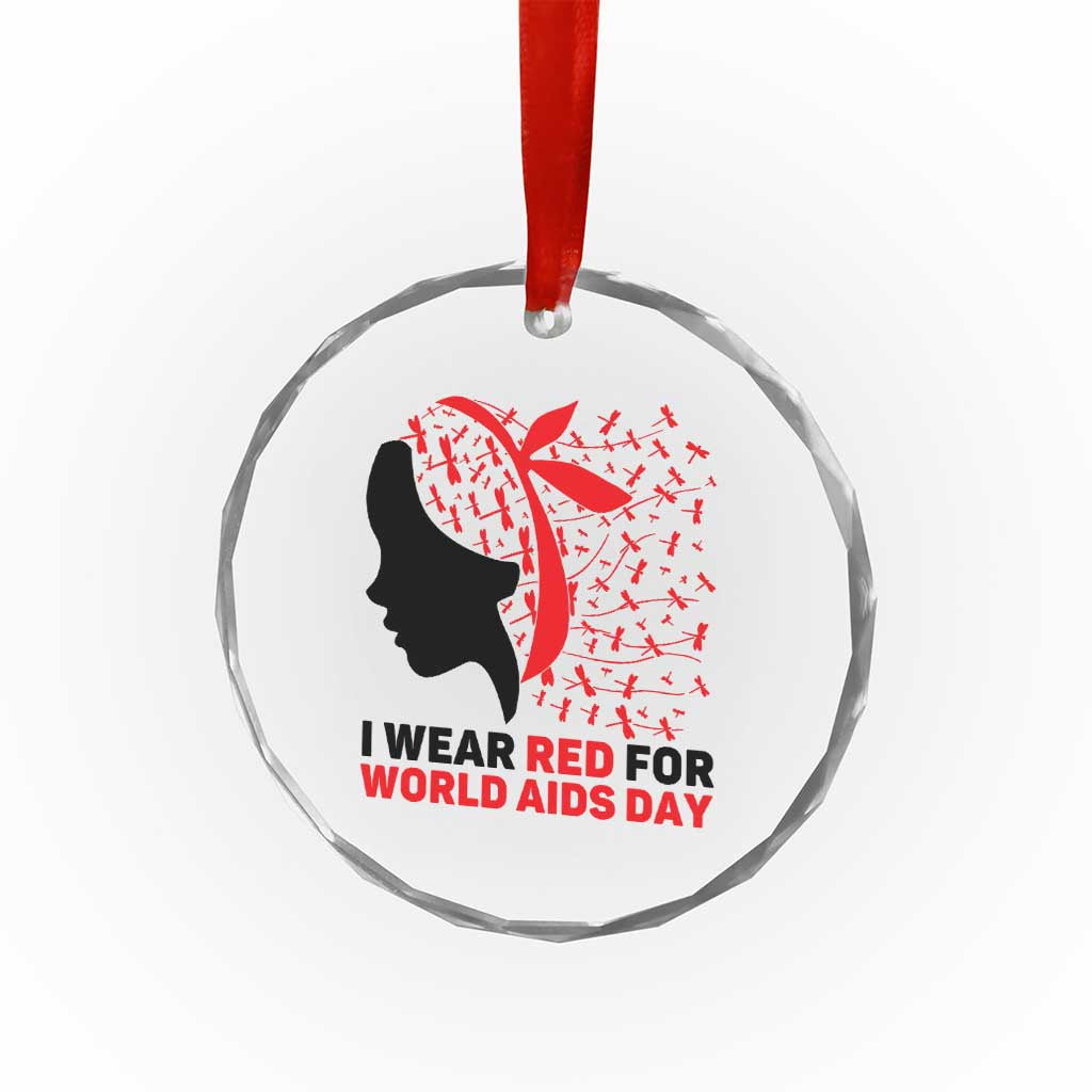I Wear Red For World AIDS Day Crystal Glass Ornament HIV Awareness Dragonfly Support Gift TS12 Print Your Wear