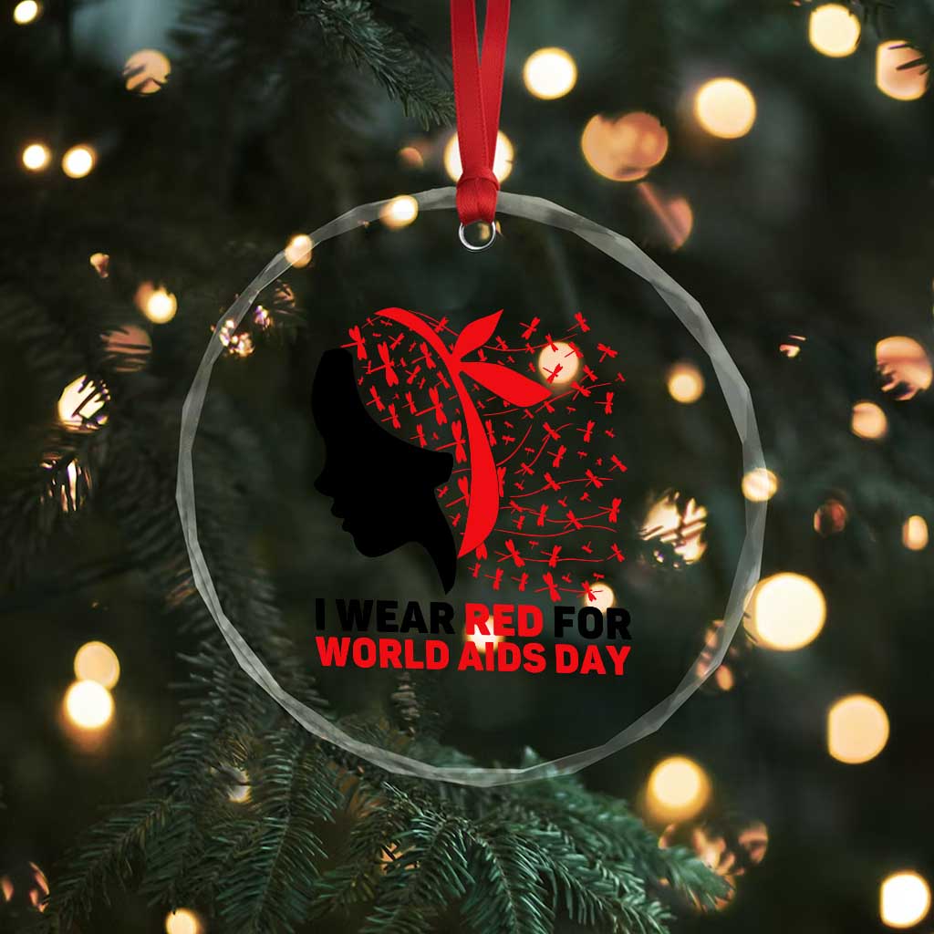 I Wear Red For World AIDS Day Crystal Glass Ornament HIV Awareness Dragonfly Support Gift TS12 Print Your Wear