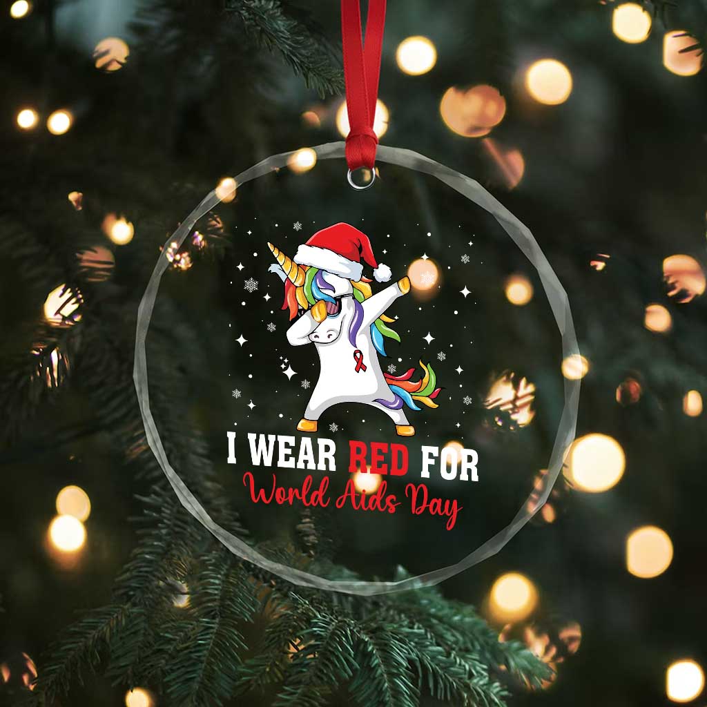 I Wear Red For World AIDS Day Crystal Glass Ornament Santa Unicorn Dabbing Christmas Gift TS12 Print Your Wear