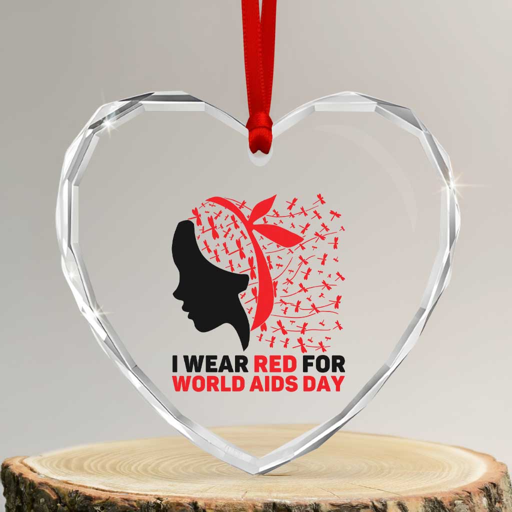 I Wear Red For World AIDS Day Heart Crystal Glass Ornament HIV Awareness Dragonfly Support Gift TS12 Transparent Glass 3'' Heart Print Your Wear