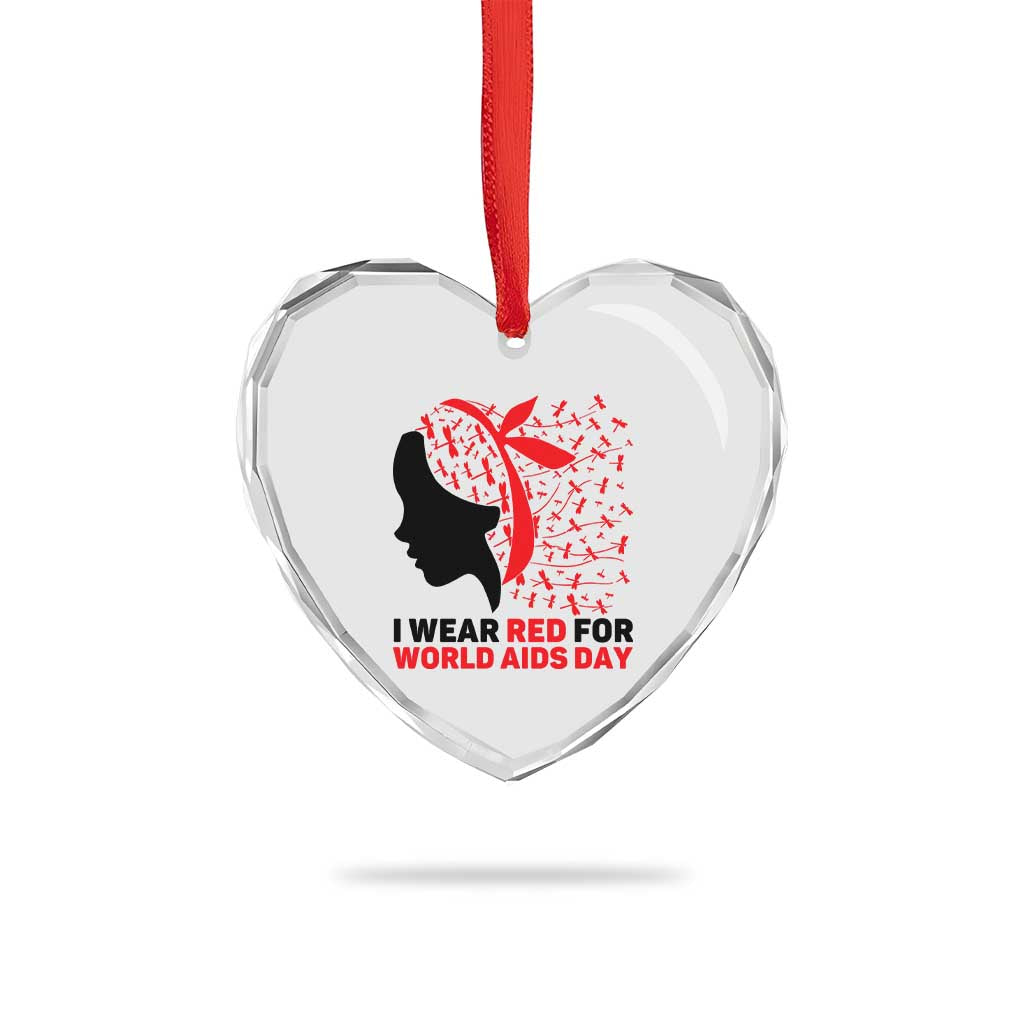 I Wear Red For World AIDS Day Heart Crystal Glass Ornament HIV Awareness Dragonfly Support Gift TS12 Print Your Wear