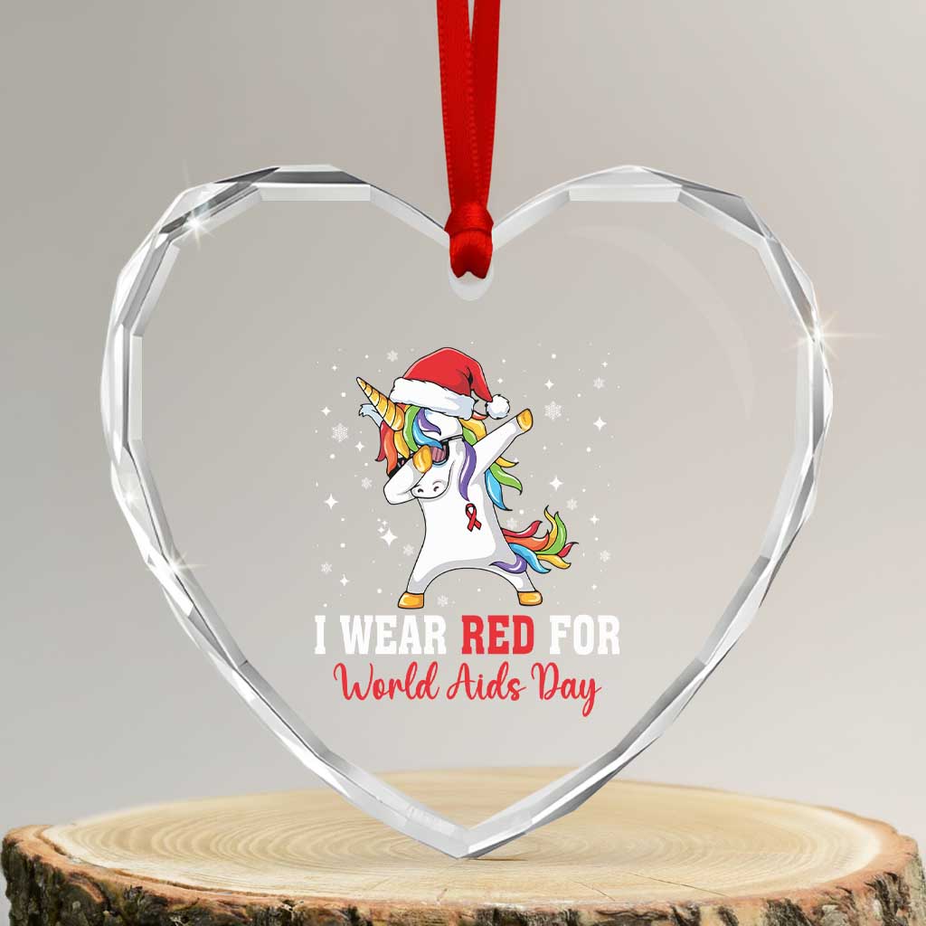 I Wear Red For World AIDS Day Heart Crystal Glass Ornament Santa Unicorn Dabbing Christmas Gift TS12 Transparent Glass 3'' Heart Print Your Wear