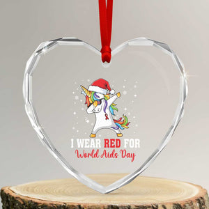 I Wear Red For World AIDS Day Heart Crystal Glass Ornament Santa Unicorn Dabbing Christmas Gift TS12 Transparent Glass 3'' Heart Print Your Wear