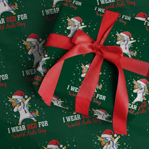 I Wear Red For World AIDS Day Wrapping Paper Roll Santa Unicorn Dabbing Christmas Gift TS12 Green Print Your Wear