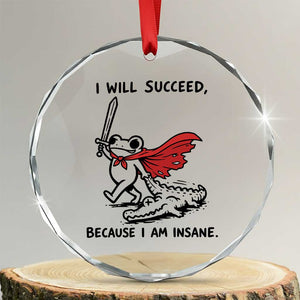 I Will Succeed Because I Am Insane Crystal Glass Ornament Funny Frog Sarcastic Humor