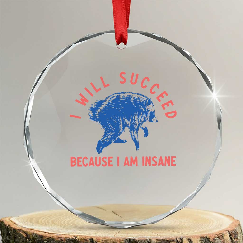 I Will Succeed Because I Am Insane Crystal Glass Ornament Funny Jimothy Raccoon Meme