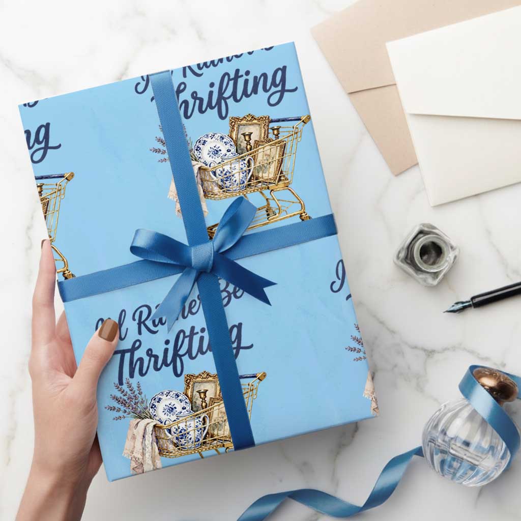 I Would Rather Be Thrifting Wrapping Paper Roll Funny Shopping Quote Thrift Lover TS11 Light Blue Print Your Wear