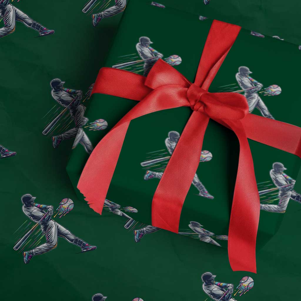 Ice Cream Baseball Player Dripping Game Day Wrapping Paper Roll TS11 Green Print Your Wear