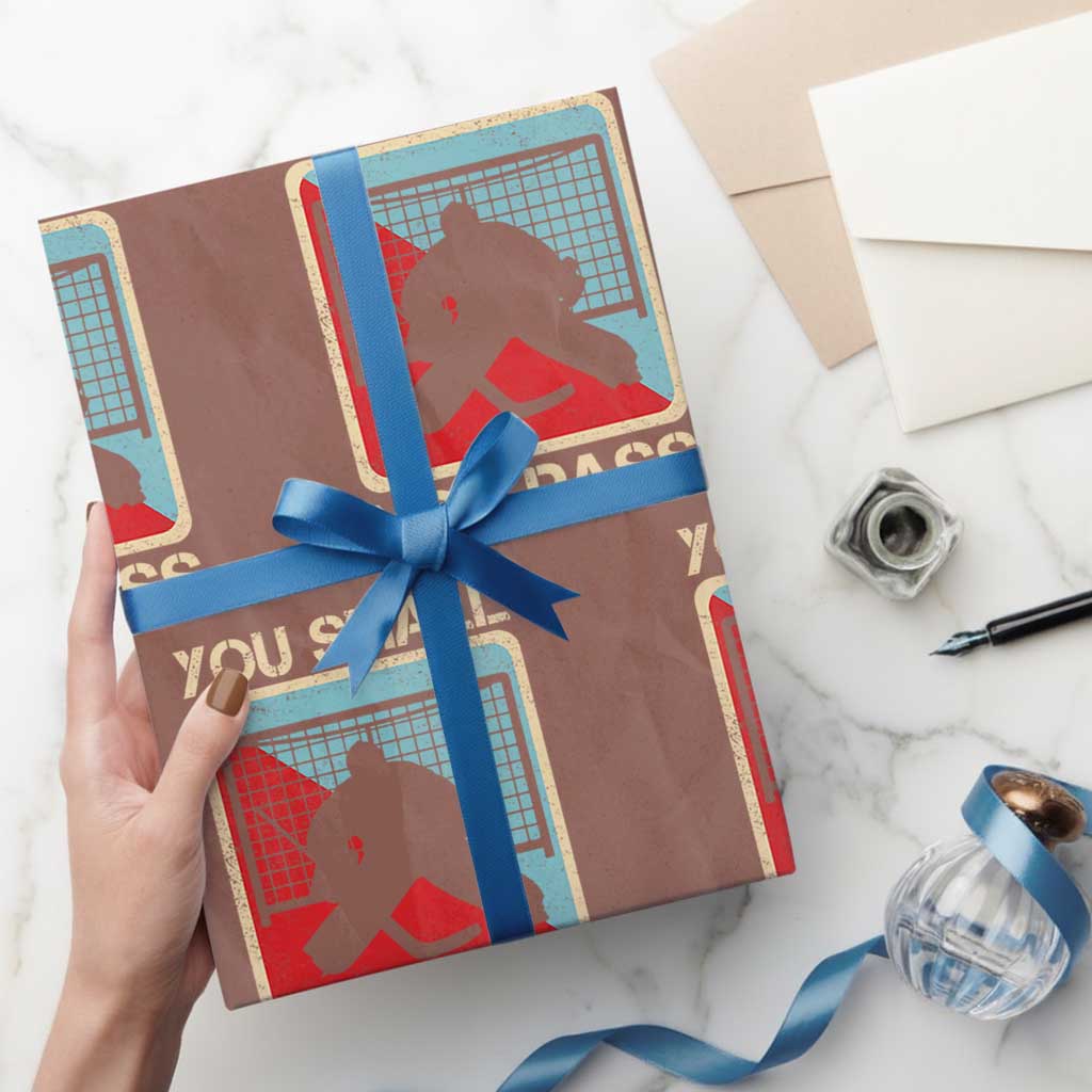 Ice Hockey Goalie Vintage Retro Gift Wrapping Paper Roll You Shall Not Pass TS12 Mocha Print Your Wear