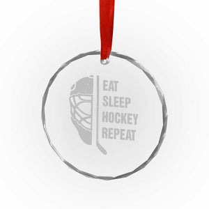 Ice Hockey Player Crystal Glass Ornament Funny Eat Sleep Hockey Repeat Sport Fan - Print Your Wear
