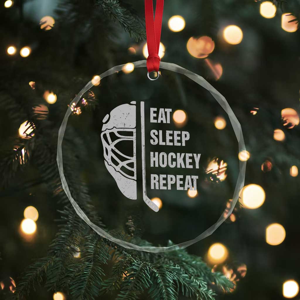 Ice Hockey Player Crystal Glass Ornament Funny Eat Sleep Hockey Repeat Sport Fan TS10 Print Your Wear