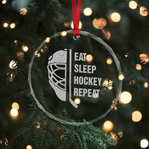 Ice Hockey Player Crystal Glass Ornament Funny Eat Sleep Hockey Repeat Sport Fan - Print Your Wear